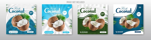 Bundle Orange breadfruit mango fresh coconut fruit drink menu banner for social media design template