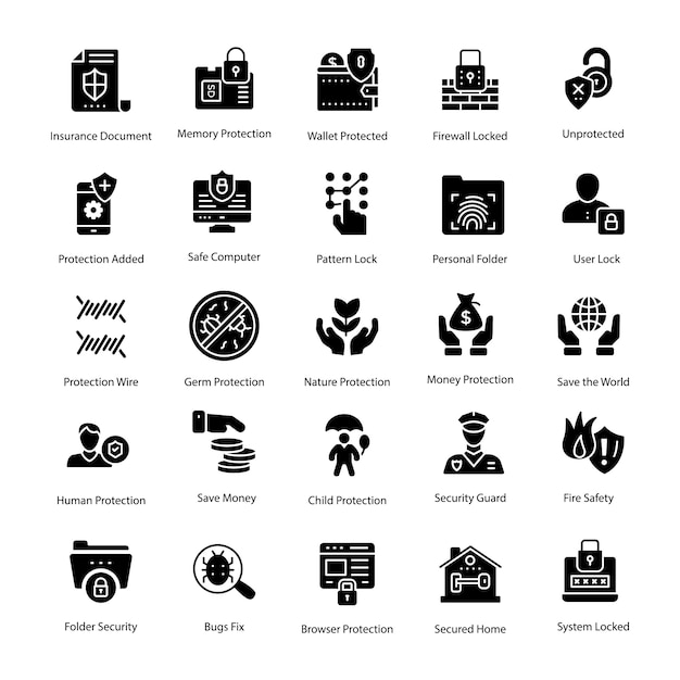 Bundle of Protection Glyph Vector Icons