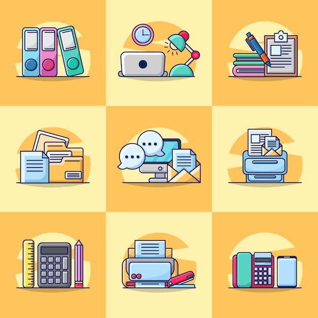 Bundle Set Illustration of Office Element Icon