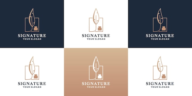 Bundle signature logo design. feather pen, stationery logo symbol frame