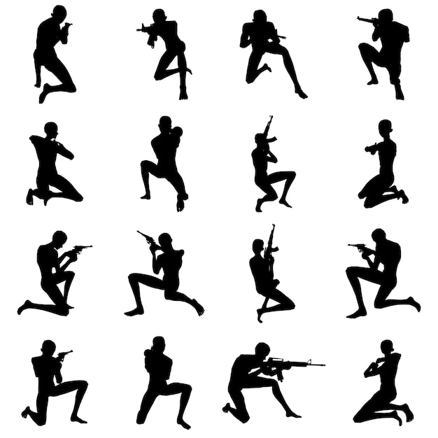 Bundle of soldier silhouette illustrations sitting aiming