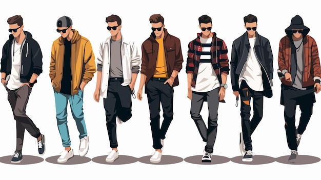 Vector bundle of street fashion men vector illustrations