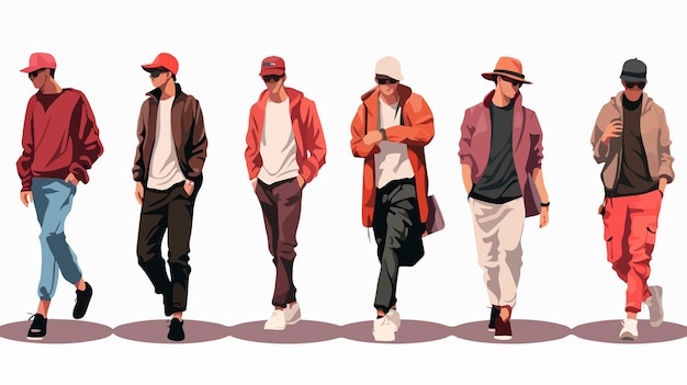 Bundle of Street Fashion Men Vector Illustrations