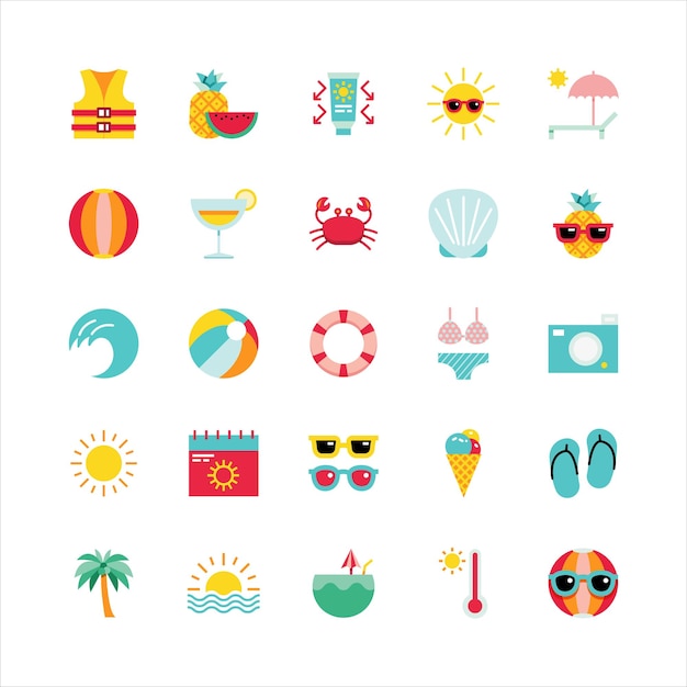 Bundle of summer vibes flat color collection simple design vector