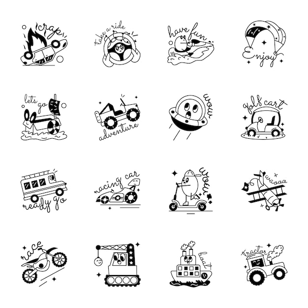 Bundle of Vehicles Glyph Stickers