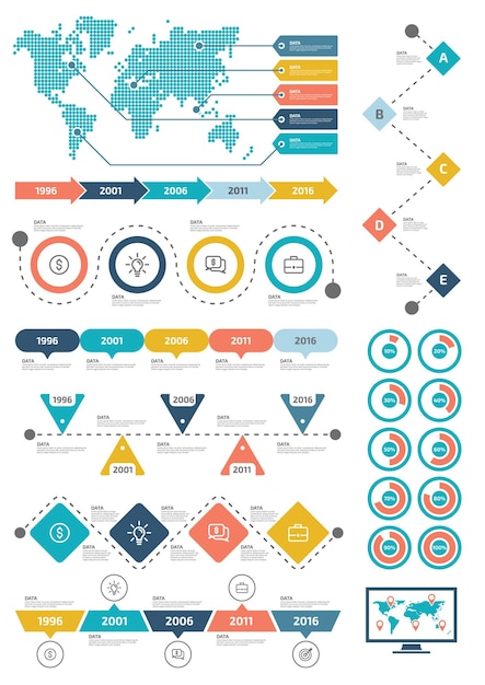 Vector bundle vintage infographic elements data visualization illustration design template