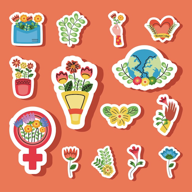 Bundle of womens day set icons  illustration 