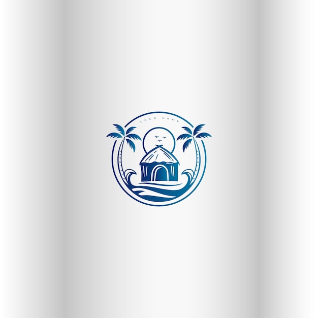 Bungalow beach house with a palm tree Vector landscape sketch for icons logo