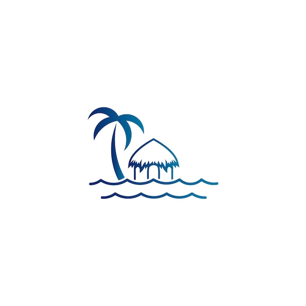 Bungalow beach house with a palm tree Vector landscape sketch for icons logo