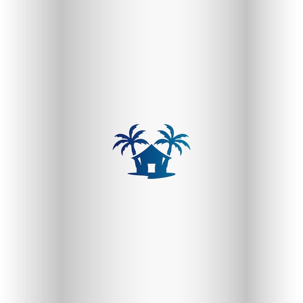 Bungalow beach house with a palm tree Vector landscape sketch for icons logo