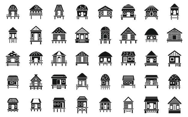 Bungalow icons set simple vector African cabin