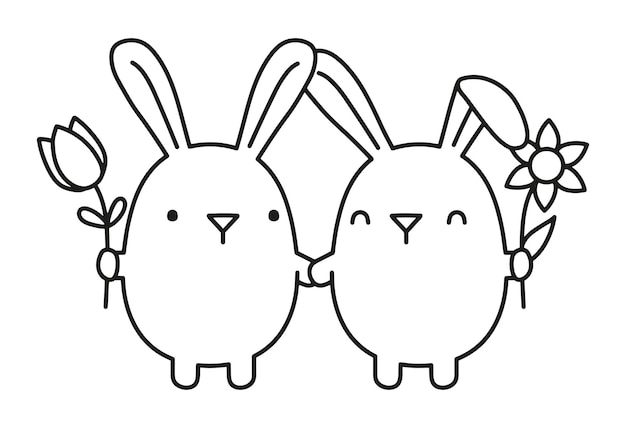 Bunnies with flowers vector illustration