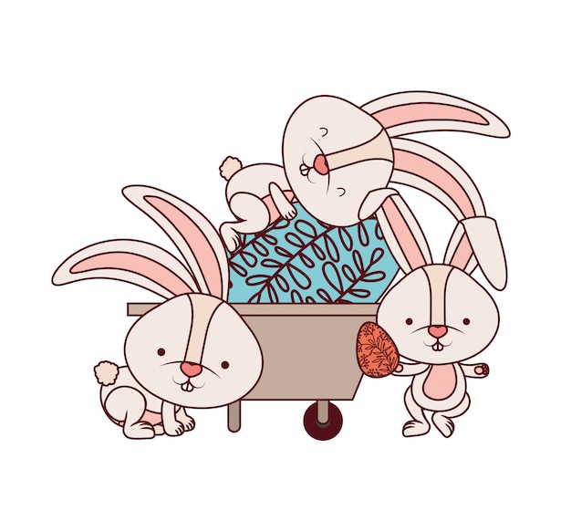 Bunnies with wheelbarrow and easter egg icon