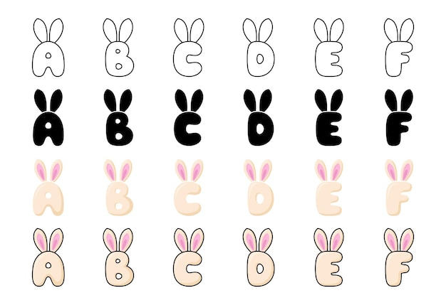 Bunny alphabet in cartoon style