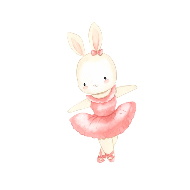 Bunny ballerina watercolor illustration for kids