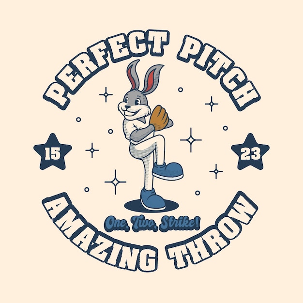 Vector bunny baseball logo retro and vintage