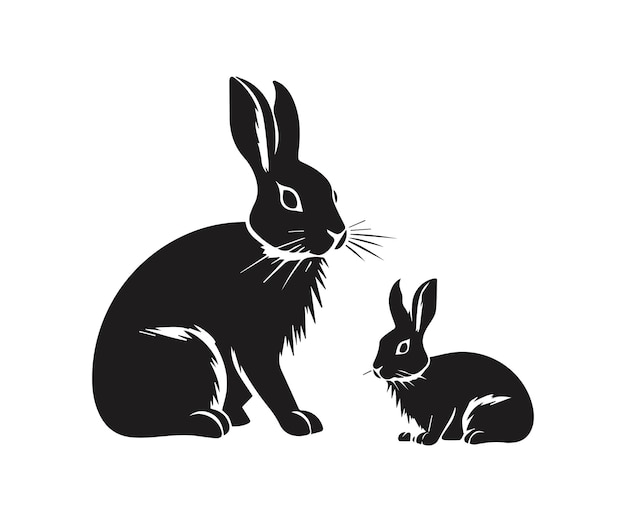 Bunny black silhouette Illustration Vector Easter Rabbit