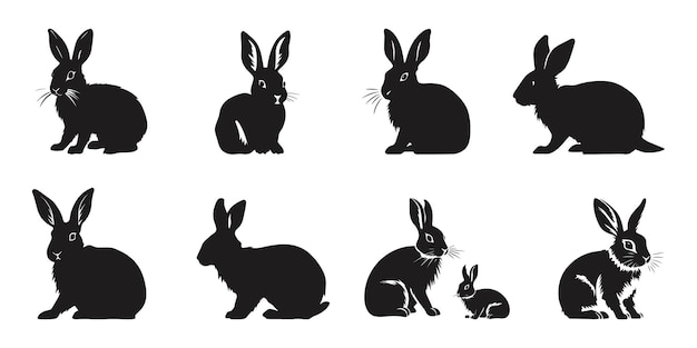 Bunny black silhouette Illustration Vector Easter Rabbit