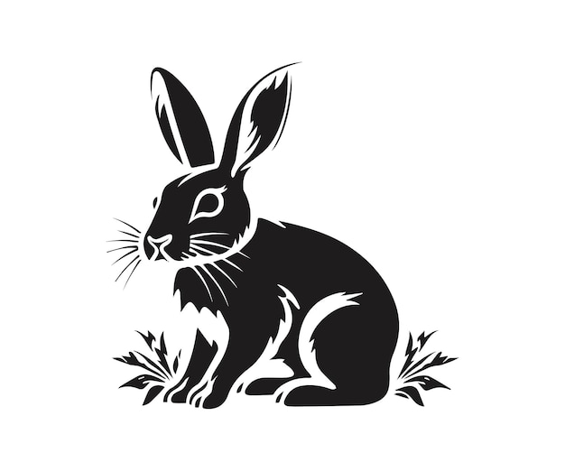 Bunny black silhouette Illustration Vector Easter rabbit