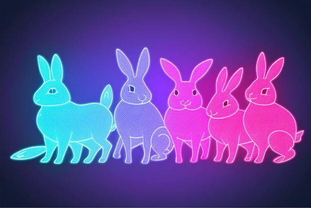 Vector bunny brigade group of cute rabbits