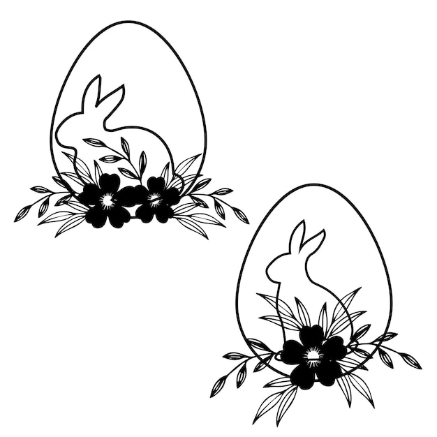 A bunny and a bunny are sitting in a nest with flowers.