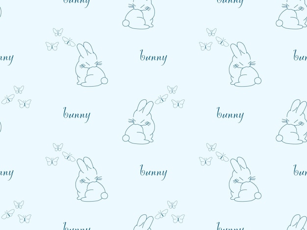 Bunny cartoon character seamless pattern on blue background