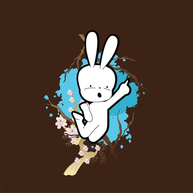 bunny character for new year icon and logo with asian background