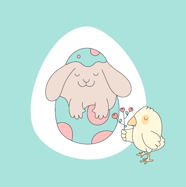 Bunny, chicken. Easter card