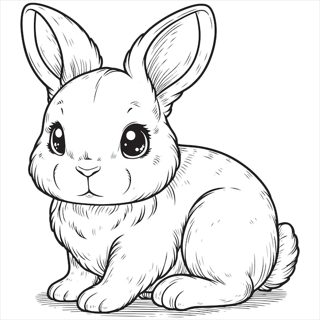 Bunny cute bunny or rabbit coloring page Line Art Illustration black And White Silhouette clipart