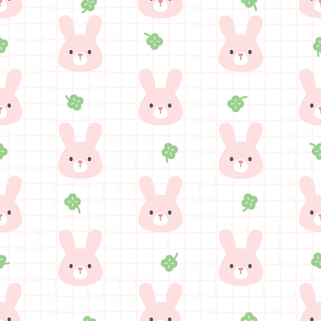 Bunny and lucky leaf clover seamless pattern