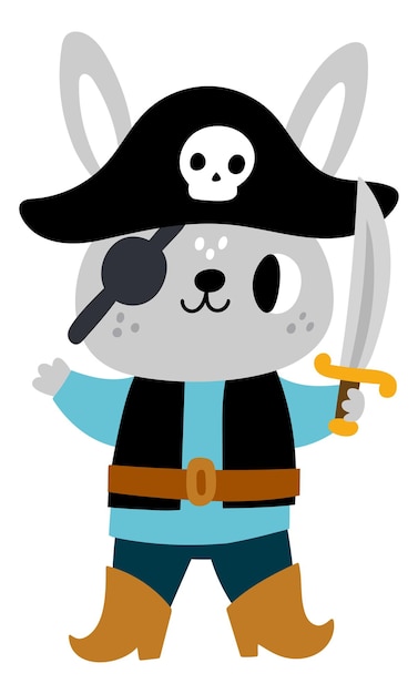 Bunny pirate Cute kid character Animal with sword