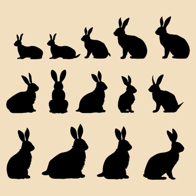 Bunny set black silhouette Clip art vector