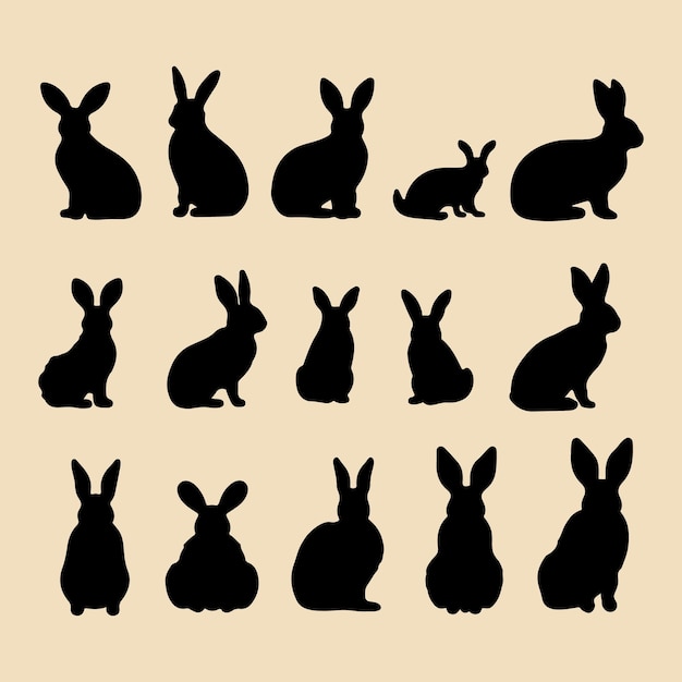 Bunny set black silhouette Clip art