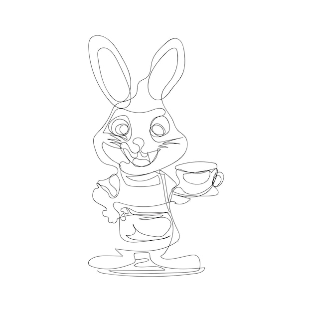 Bunny with coffee one line art vector design style bunny one line art coffee with bunny one line a