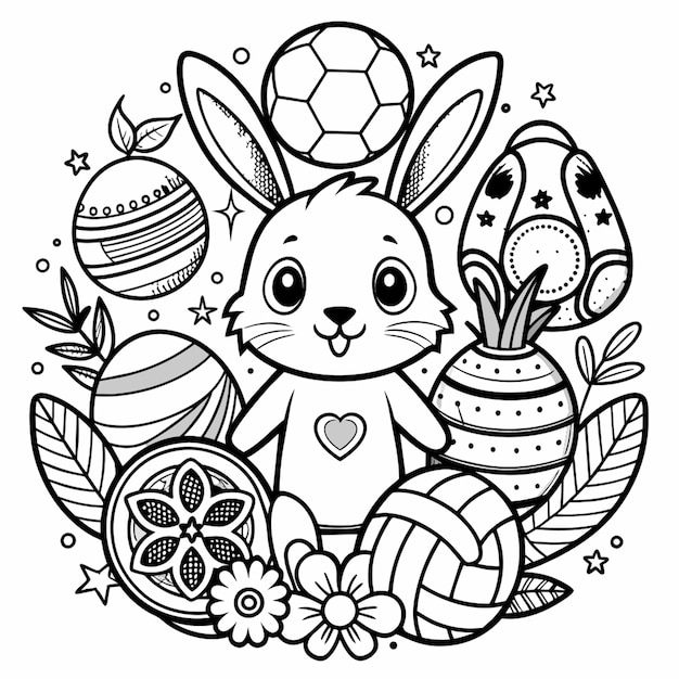 Vector a bunny with a heart on it and the eggs in the middle