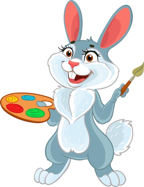 Bunny with a palette of colors and brush