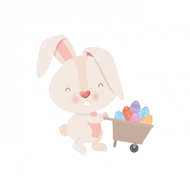 Bunny with wheelbarrow and easter eggs icon