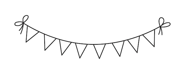 Bunting Flag Vector linear illustration of triangular garland Drawing of pennants for Baby shower party greeting cards or party invitation cards Cute hanging in outline style painted by black inks