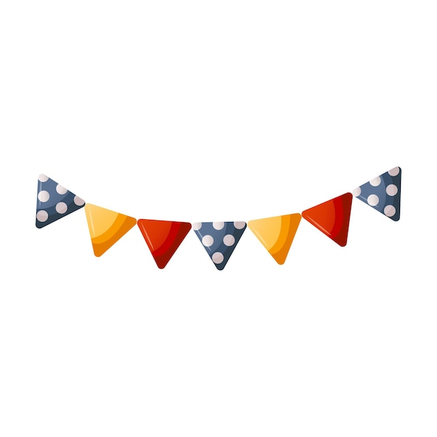 Buntings with colorful carnival flags. Garland of colored flags with dots on wash line. Birthday