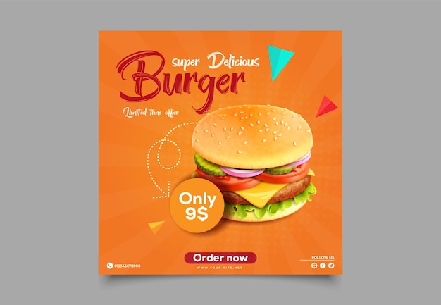 A burger advertisement for a burger order now.