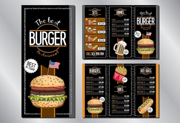 Vector burger bar flyer menu template