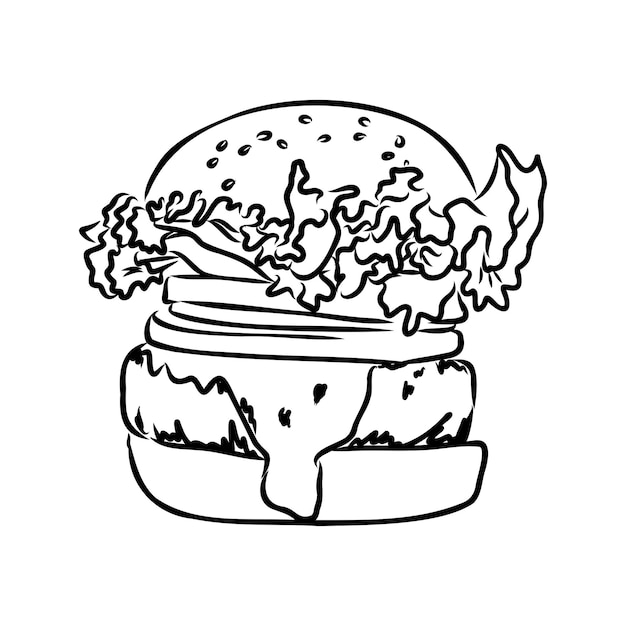 Burger black outline sketch vintage style vector illustration