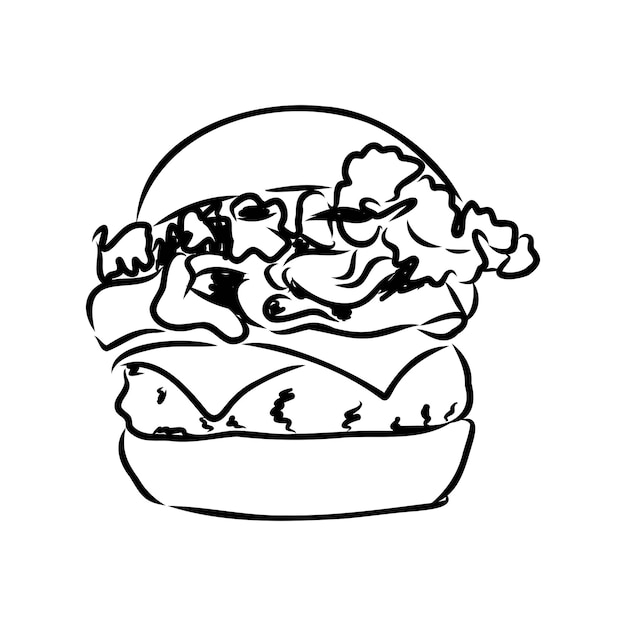 Burger black outline sketch vintage style vector illustration