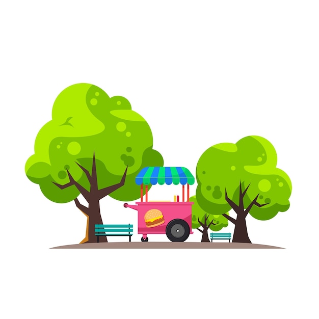 Burger cart in play park vector illustration