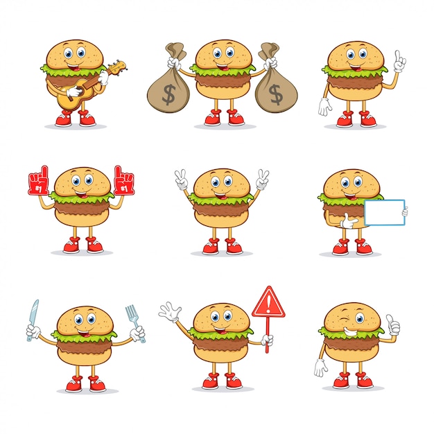 Burger Cartoon Mascot Character Set Collection