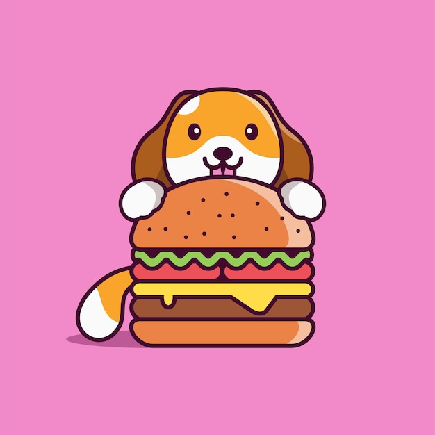 Burger cartoon with cute dog vector icon illustration premium vector