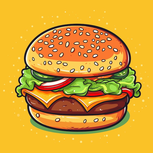 Burger cheese cartoon vector icon illustration food object concept isolated on background