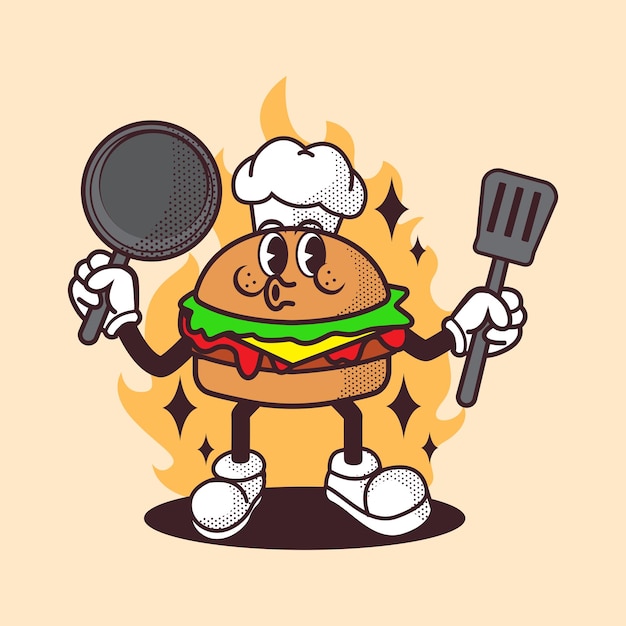 Vector burger chef mascot vintage and retro illustration