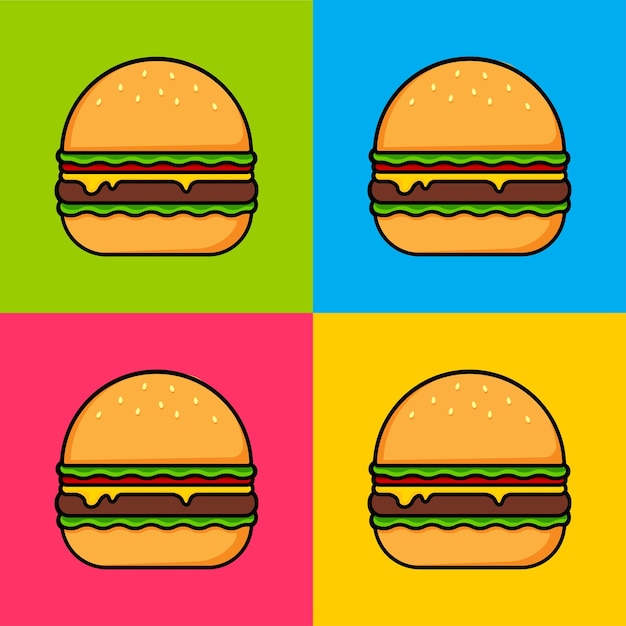 Burger on a colorful background Pop art poster Vector simple illustration