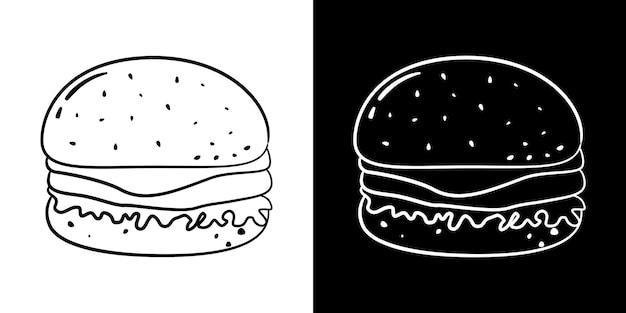 Burger doodle art in black and white background